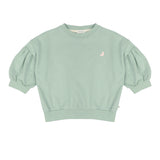 Ballon Sweater Sage Green van Jenest - Lichtgroene balloon meisjessweater | Ontdek Jenest bij Little Fashion Addict