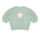 Ballon Sweater Sage Green van Jenest - Lichtgroene balloon meisjessweater | Ontdek Jenest bij Little Fashion Addict