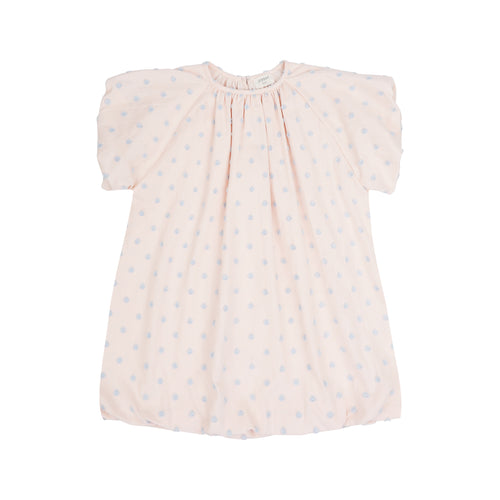 Poederroze Bella Balloon Dress van Jenest met lichtblauwe structuurdetails | Bella Balloon Dress Blossom Rose van Jenest - Verkrijgbaar bij Little Fashion Addict