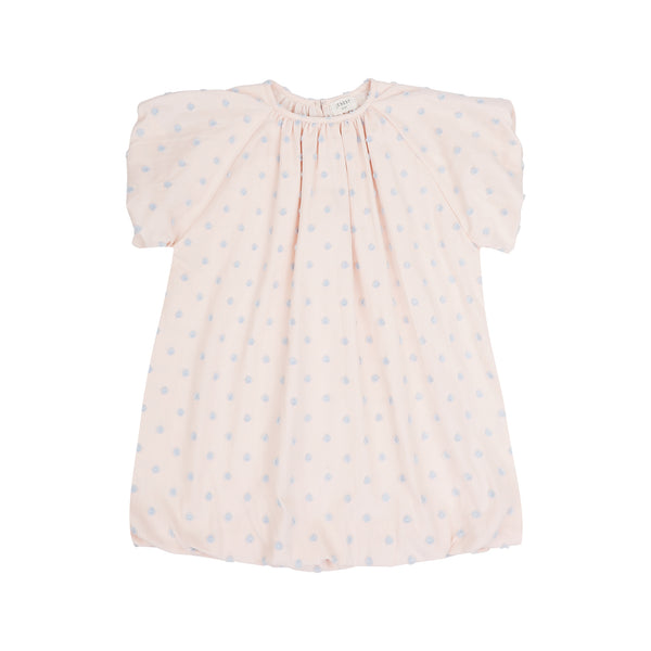 Poederroze Bella Balloon Dress van Jenest met lichtblauwe structuurdetails | Bella Balloon Dress Blossom Rose van Jenest - Verkrijgbaar bij Little Fashion Addict