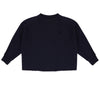 Billie Sweater van Jenest – Donkerblauwe meisjestrui met wijde pasvorm en onafgewerkte zoom | Gemaakt van biologisch katoenfleece | Verkrijgbaar bij Little Fashion Addict