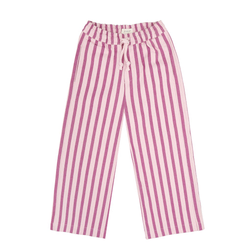 Gestreepte meisjesbroek in lichtroze met paarse streep van Jenest | Cammie Pants Violet Purple Stripe | verkrijgbaar bij Little Fashion Addict