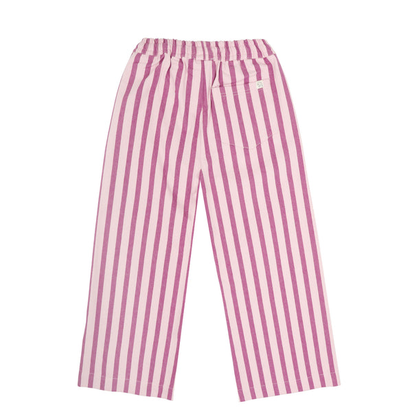 Gestreepte meisjesbroek in lichtroze met paarse streep van Jenest | Cammie Pants Violet Purple Stripe | verkrijgbaar bij Little Fashion Addict
