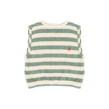 Eve sleeveless T-shirt Sage Green Off White Stripe van Jenest – zachte badstof top met zachtgroene strepen voor meisjes | Little Fashion Addict