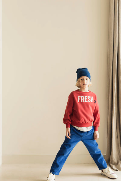 Vuurrode jongenssweater van Jenest met subtiele vogelprint | Jenest - Fresh Sweater Fire Red | Verkrijgbaar bij Little Fashion Addict