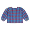 Jolie Blouse van Jenest in paarse multi check – kleurrijke meisjesblouse in zachte flanel met sierbandjes aan de mouwen | Verkrijgbaar bij Little Fashion Addict