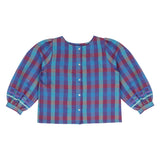 Jolie Blouse van Jenest in paarse multi check – kleurrijke meisjesblouse in zachte flanel met sierbandjes aan de mouwen | Verkrijgbaar bij Little Fashion Addict