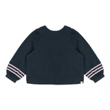 Donkergrijze blouse met puffy mouwen, gemaakt van duurzame poplin met kleurrijke bandjes aan de mouwuiteinden van Jenest | Verkrijgbaar bij Little Fashion Addict