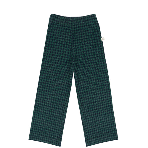 Meisjesbroek met donkerblauw-groene retro ruitjes en rechte snit van Jenest – zacht en comfy, ideaal voor school of vrije tijd. | Verkrijgbaar bij Little Fashion Addict