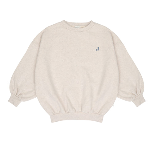 Oversized ecru sweater met blauwe 'One of a Kind' rugprint van Jenest, voor meisjes | Verkrijgbaar bij Little Fashion Addict