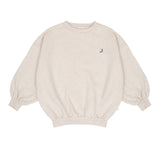 Oversized ecru sweater met blauwe 'One of a Kind' rugprint van Jenest, voor meisjes | Verkrijgbaar bij Little Fashion Addict