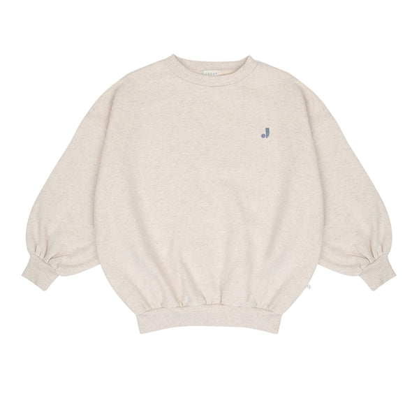 Oversized ecru sweater met blauwe 'One of a Kind' rugprint van Jenest, voor meisjes | Verkrijgbaar bij Little Fashion Addict