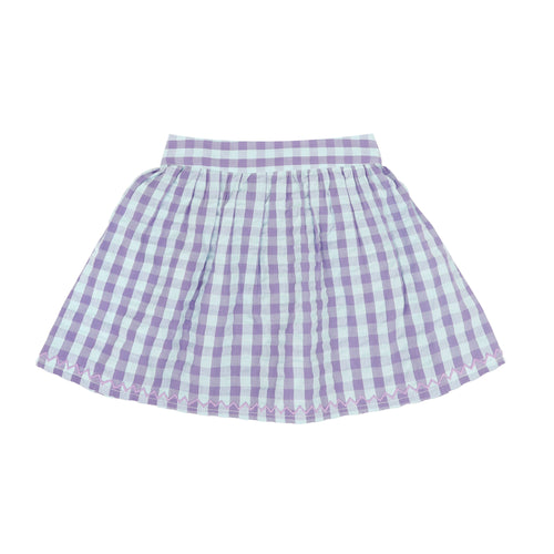 Sara Skirt van Jenest in blauw-lila geruite print, gemaakt van biologisch katoen | Verkrijgbaar bij Little Fashion Addict | Fashion voor meisjes van 4 tot 10 jaar