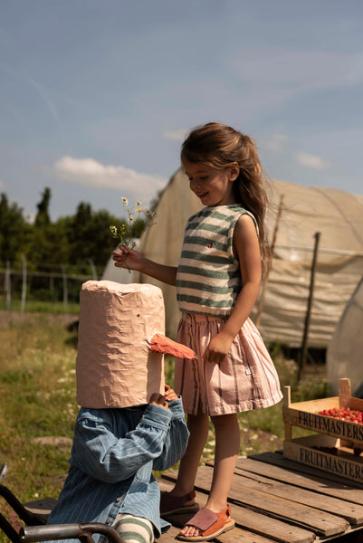 Sasha Skirt van Jenest in roze gestreept katoen | Sasha Skirt Peach Rose Stripe - Verkrijgbaar bij Little Fashion Addict