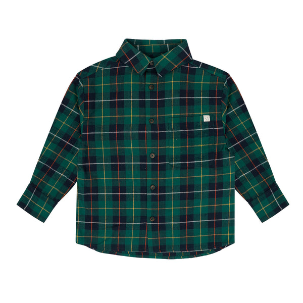Navy-blauw en groen geruit flanellen jongenshemd van Jenest met lange mouwen | Scott Shirt Navy Blue Green Check | Ontdek Jenest bij Little Fashion Addict