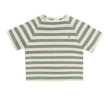TO T-shirt Sage Green Off White Stripe van Jenest – zachte badstof T-shirt met zachtgroene strepen voor jongens | verkrijgbaar bij Little Fashion Addict