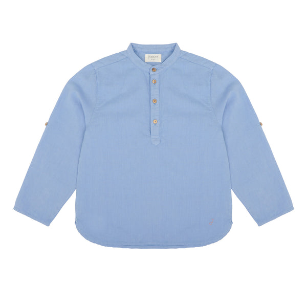 Blauw jongenshemd met opstaande kraag uit de zomercollectie van Jenest | Tuff Grandad Shirt Grape Blue | Verkrijgbaar bij Little Fashion Addict