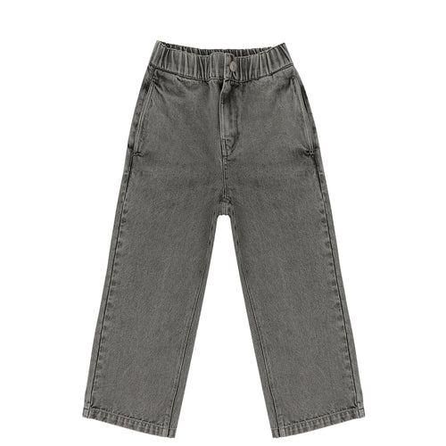 Donkergrijze jeans met wijde pijpen voor jongens en meisjes van Jenest – met elastische tailleband en comfortabele pasvorm | Unisex Denim Pants Grey Wash | Ontdek Jenest bij Little Fashion Addict