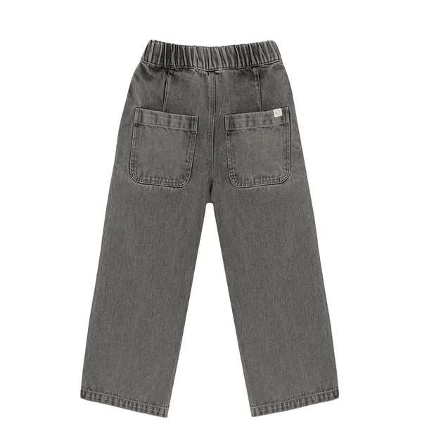 Donkergrijze jeans met wijde pijpen voor jongens en meisjes van Jenest – met elastische tailleband en comfortabele pasvorm | Unisex Denim Pants Grey Wash | Ontdek Jenest bij Little Fashion Addict