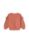 Zandkleurige meisjessweater met sterrenprint en ruches van Letter To The World | Verkrijgbaar bij Little Fashion Addict