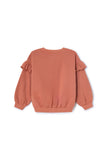 Zandkleurige meisjessweater met sterrenprint en ruches van Letter To The World | Verkrijgbaar bij Little Fashion Addict