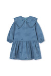 Comfortabele denimjurk met oogjes en 'Our Imaginary Friends' print