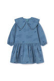 Comfortabele denimjurk met oogjes en 'Our Imaginary Friends' print