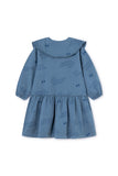Comfortabele denimjurk met oogjes en 'Our Imaginary Friends' print