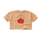 Cropped T-shirt met appelprint in licht beige uit de 'Sorbet Sunday' collectie van Sproet & Sprout