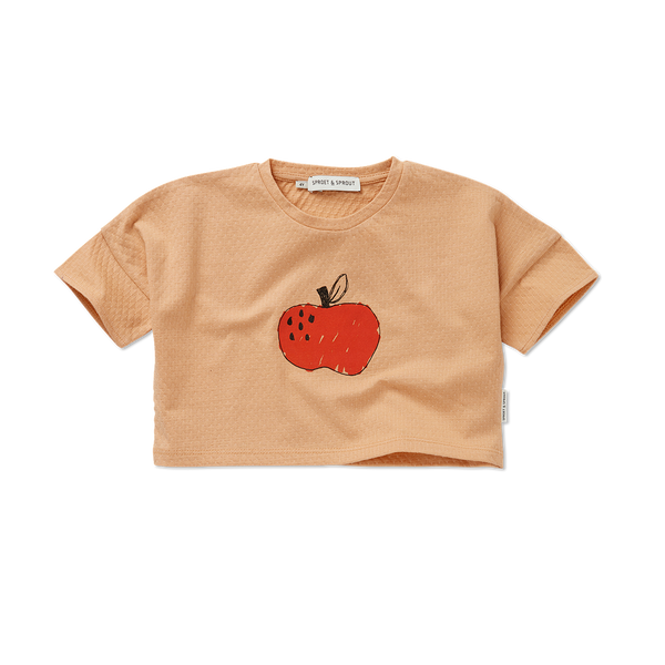 Cropped T-shirt met appelprint in licht beige uit de 'Sorbet Sunday' collectie van Sproet & Sprout