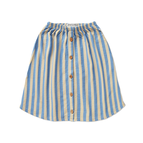 Midi rok met blauwe en beige strepen uit de Sorbet Sunday collectie met houten knoopjes |  Verkrijgbaar bij Little Fashion Addict
