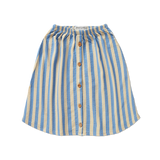 Midi rok met blauwe en beige strepen uit de Sorbet Sunday collectie met houten knoopjes |  Verkrijgbaar bij Little Fashion Addict