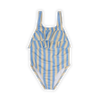 Badpak met ruffles en verticale strepen in blauw en beige uit de Sorbet Sunday collectie van Sproet & Sprout | Verkrijgbaar bij Little Fashion Addict