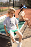 Kind draagt lichtgrijze terry T-shirt met cheetah print van Sproet & Sprout | Verkrijgbaar bij Little Fashion Addict