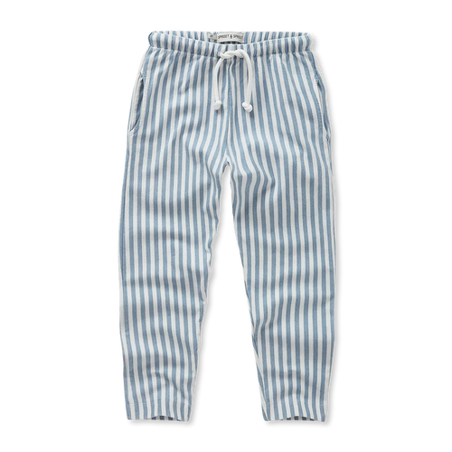 Gestreepte jongensbroek in denim blue van Sproet & Sprout | jersey twill Denim Pants uit de Champions League of Fun Collectie
