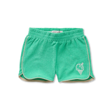 Terry sport short in fris groen van Sproet & Sprout met elastische tailleband en geborduurd ijsje, unisex model voor jongens en meisjes| Uit de Champions League of Fun collectie