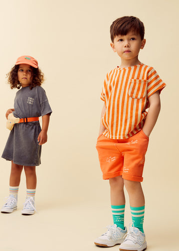 Unisex kindersokken in fris groen met witte strepen en Ice Cream Champ print | Uit de Champions League of Fun Collectie - Verkrijgbaar bij Little Fashion Addict