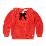 Sweater met Peter Pan-kraag in tomaatrode kleur voor meisjes van Sproet & Sprout | Verkrijgbaar bij Little Fashion Addict