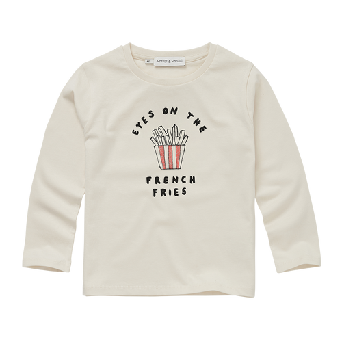 T-shirt met lange mouwen voor jongens in ivory met French Fries print van Sproet & Sprout | A Cosmic Romance Collectie van Sproet & Sprout