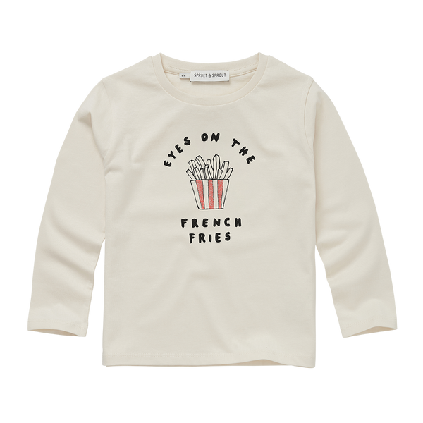 T-shirt met lange mouwen voor jongens in ivory met French Fries print van Sproet & Sprout | A Cosmic Romance Collectie van Sproet & Sprout