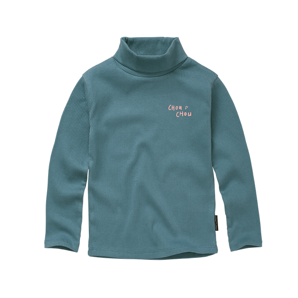 Coltrui voor meisjes in donkergroenblauw met hoge hals en Chou Chou print van Sproet & Sprout | A Cosmic Romance Collectie | Turtle neck Chou Chou Shady Green