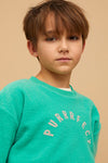 Sweater voor jongens in levendig groen met Purrrfect opdruk van Sproet & Sprout | Sweatshirt Purrfect Vivid Green | A Cosmic Romance collectie