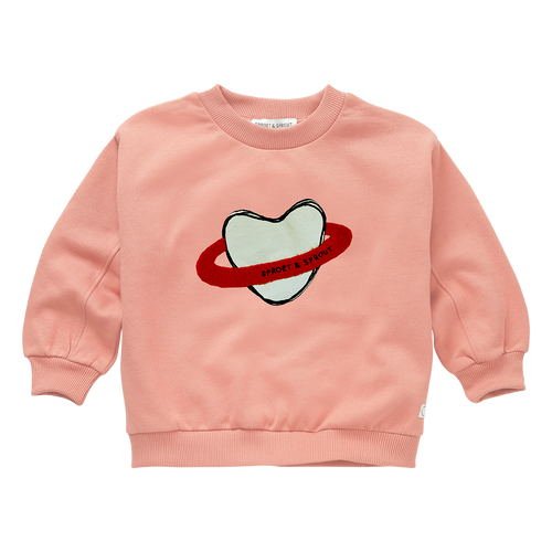 Lichtroze meisjessweater met Heart Saturn print van Sproet & Sprout | Sweatshirt Heart Saturn - Peach Parfait |  A Cosmic Romance collectie