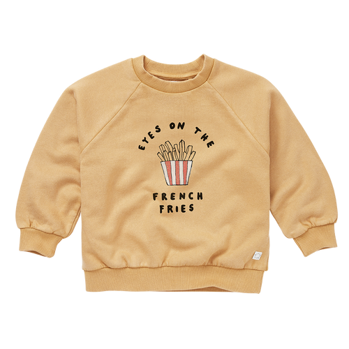 Sweatshirt in zandkleur met French Fries print voor jongens en meisjes van Sproet & Sprout | Sweatshirt French Fries Sand | A Cosmic Romance collectie
