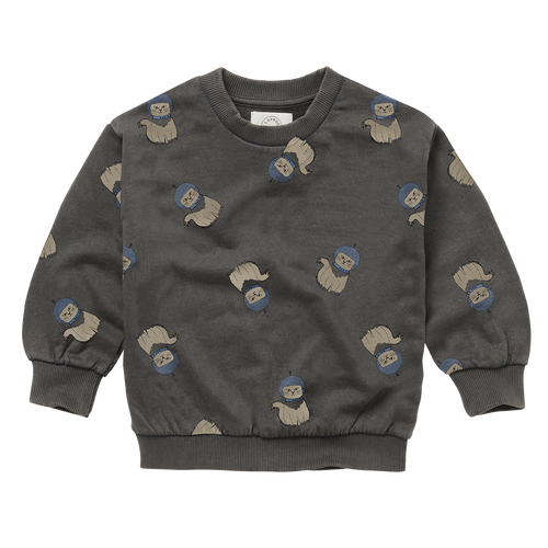 Sweater voor jongens in afgewassen zwart met all-over Space Cat print van Sproet & Sprout | Sweatshirt Space Cat Print Washed Black | A Cosmic Romance collectie