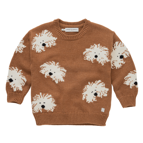 Jongenssweater in mocca bruin met ingeweven hondenprint uit de collectie van Sproet & Sprout | Sweater Intarsia Dogs Mocca 