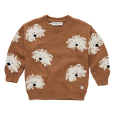 Jongenssweater in mocca bruin met ingeweven hondenprint uit de collectie van Sproet & Sprout | Sweater Intarsia Dogs Mocca 