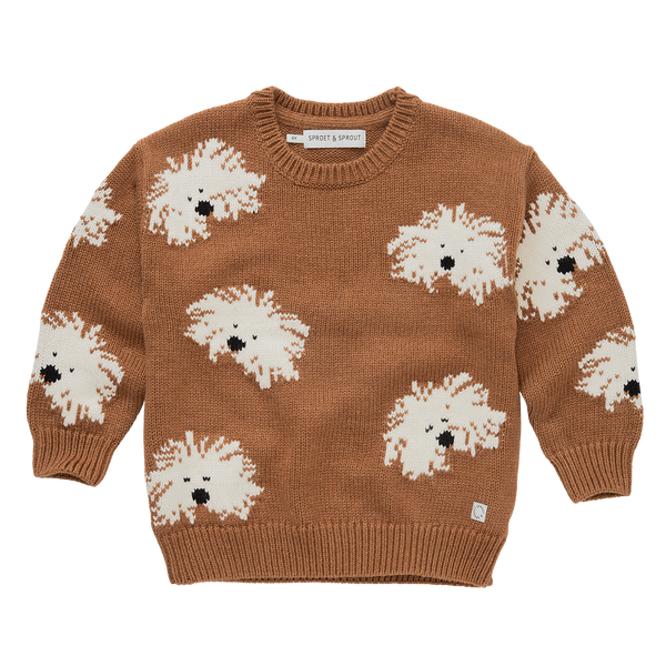 Jongenssweater in mocca bruin met ingeweven hondenprint uit de collectie van Sproet & Sprout | Sweater Intarsia Dogs Mocca 