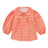 Oranjerode meisjesblouse met ruitjes en Peter Pan kraag uit de A Cosmic Romance collectie van Sproet & Sprout | Girls Check Blouse Grenadine