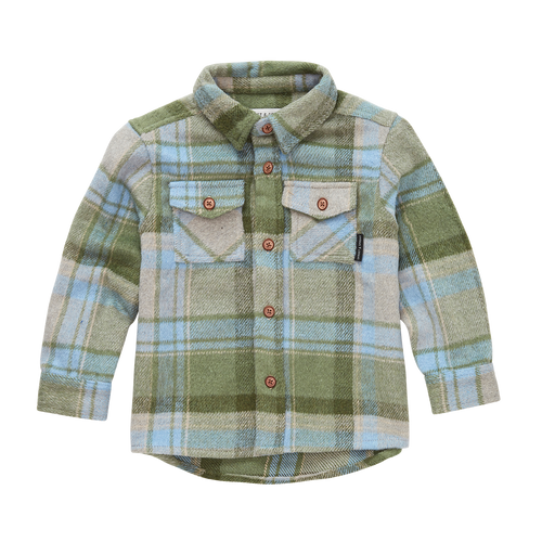 Jongenshemd met grote ruiten in donkergroen, blauw en beige van Sproet & Sprout | Boys Check Shirt Shady Green | A Cosmic Romance collectie 